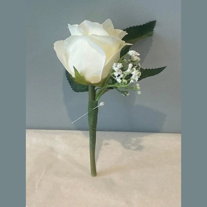 White Rose Buttonhole - Artificial Flowers | Claire De Fleurs