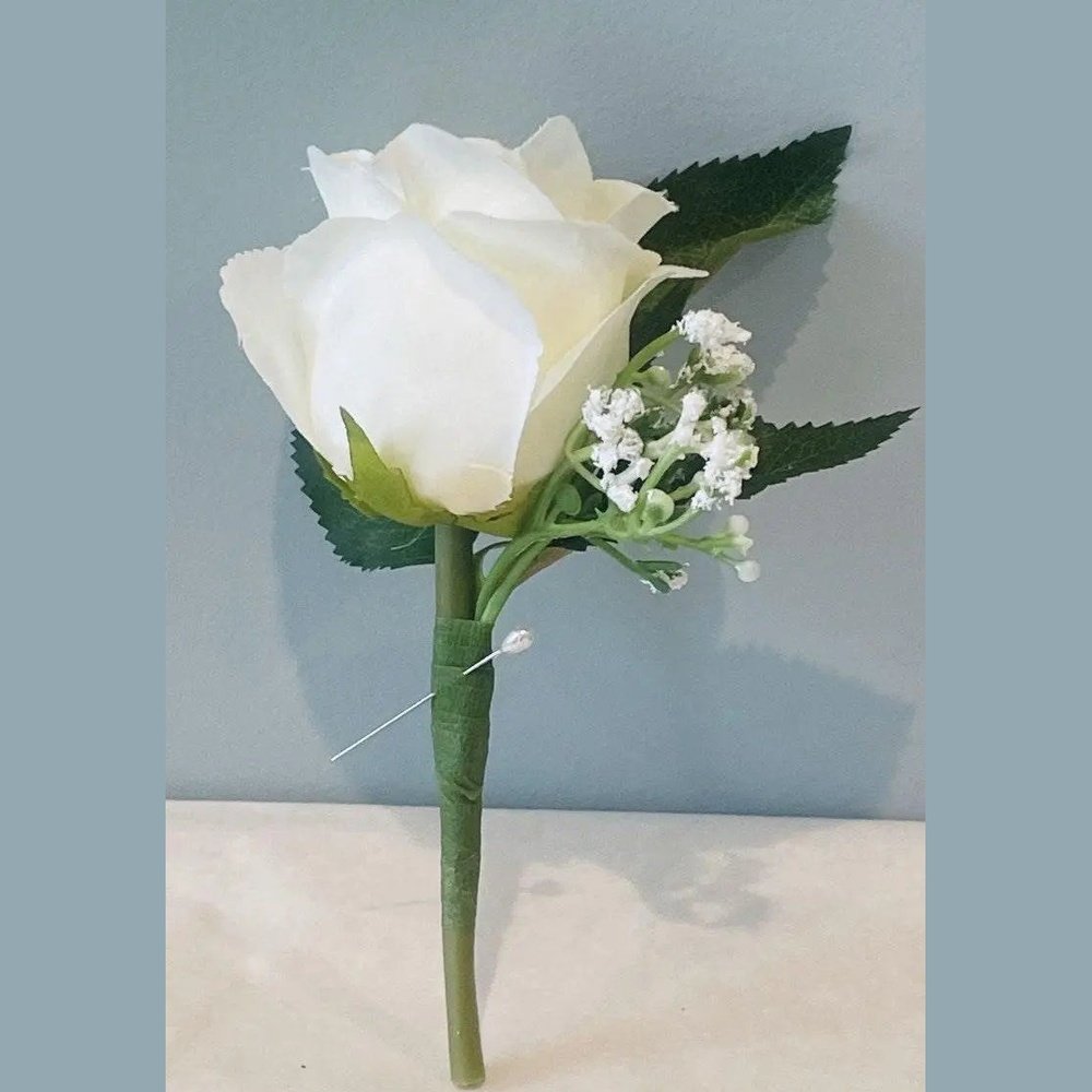 White Rose Buttonhole - Artificial Flowers | Claire De Fleurs