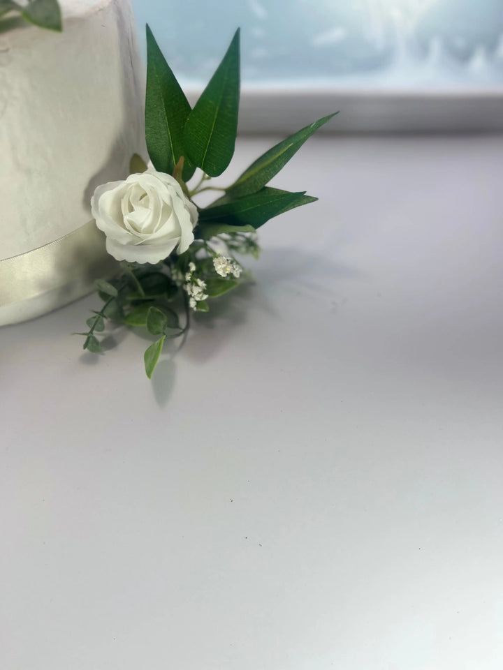 White Rose Cake Flowers Toppers - Artificial Silk Flowers For Wedding Anniversary Birthday Claire De Fleurs