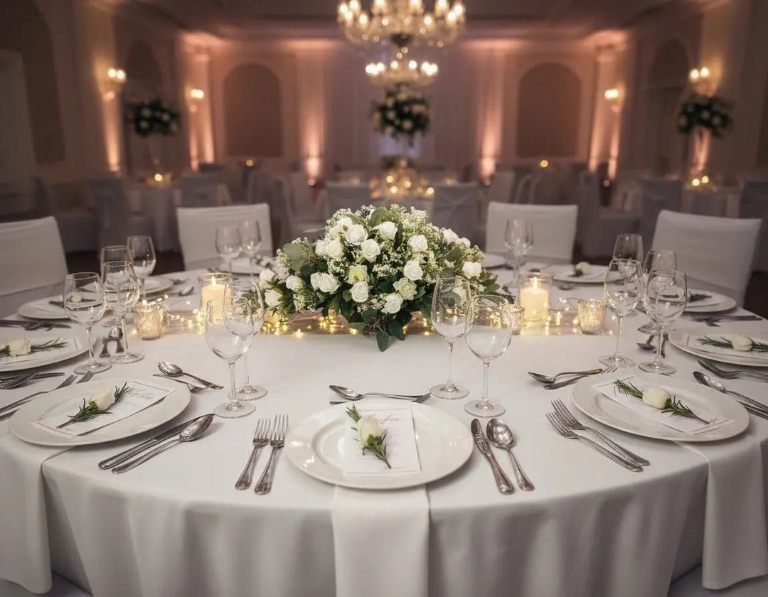 White Rose and Gyp Table Arrangement – 2ft Wedding Flowers Claire De Fleurs