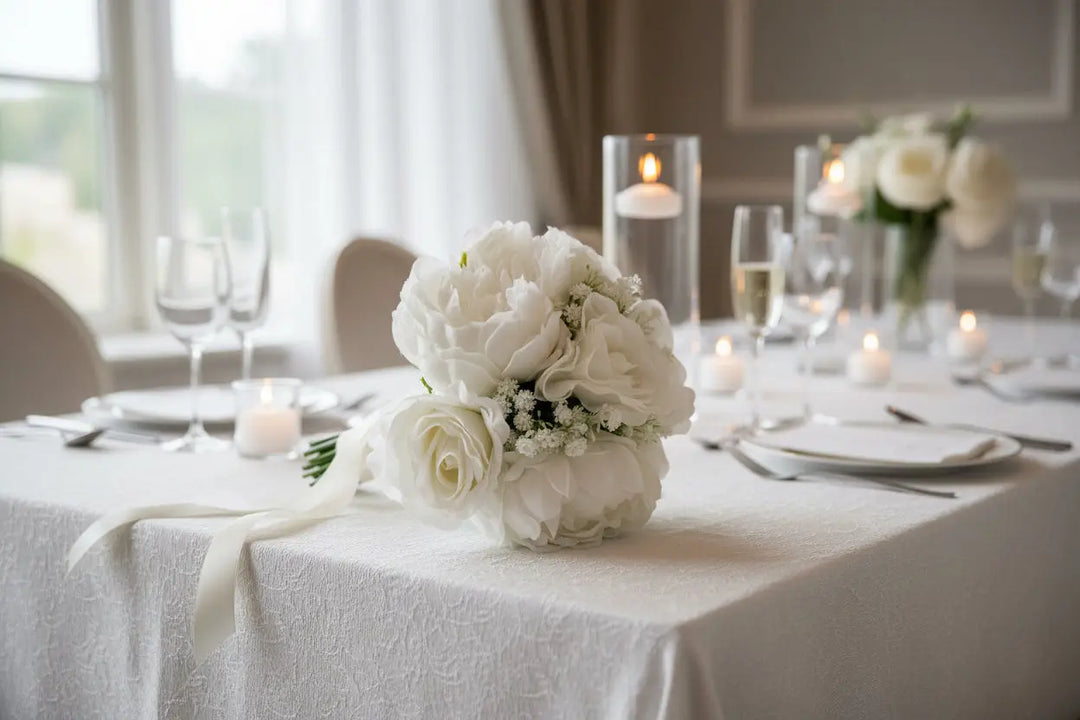 White Rose and Peony Artificial Bridal Bouquet Claire De Fleurs