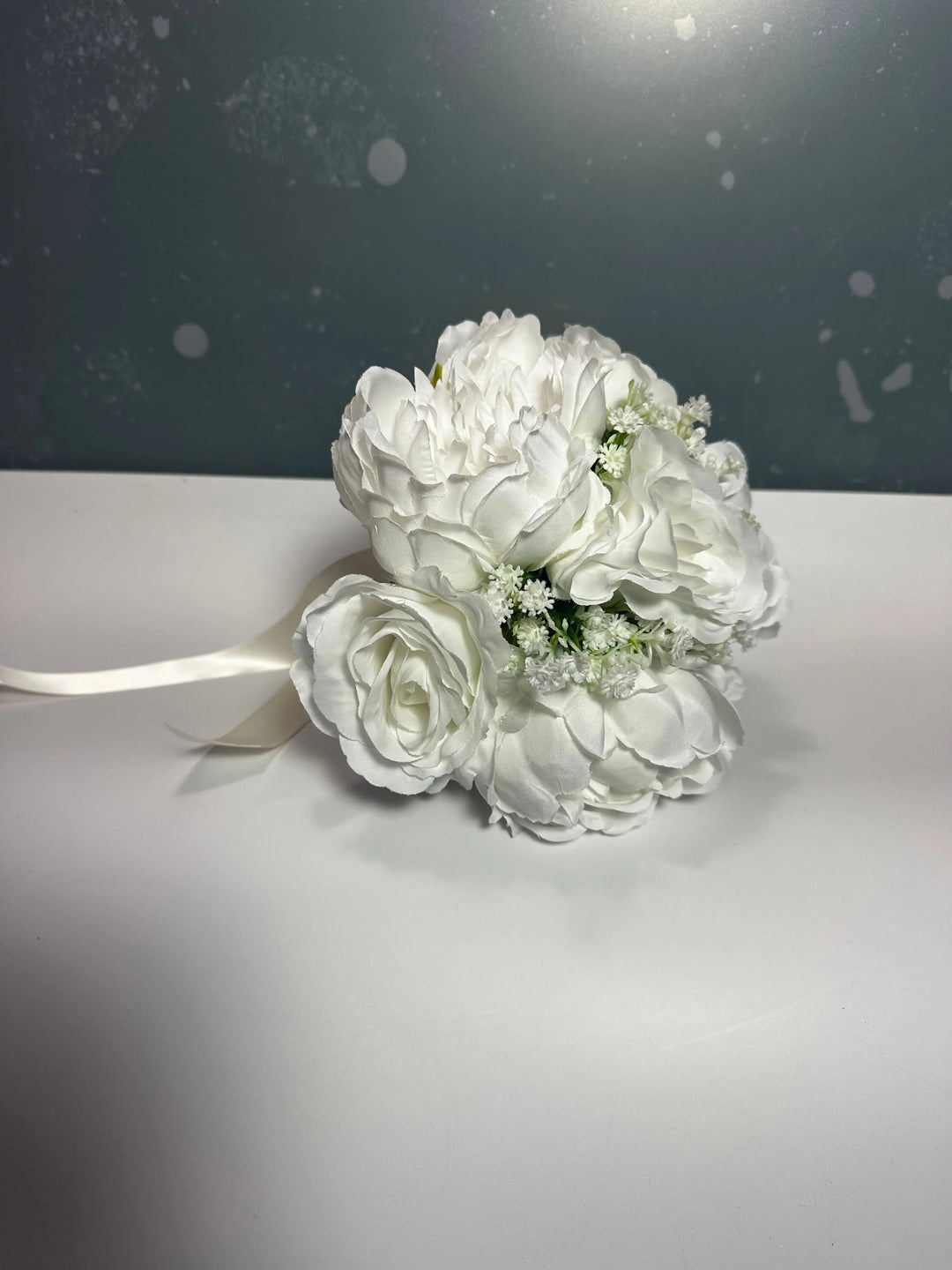 White Rose and Peony Artificial Bridal Bouquet Claire De Fleurs