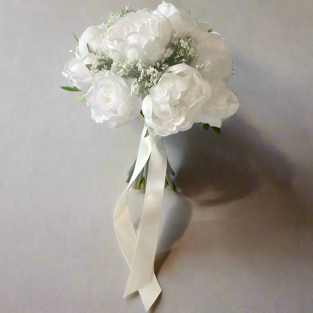 White Rose and Peony Bridal Bouquet Claire De Fleurs