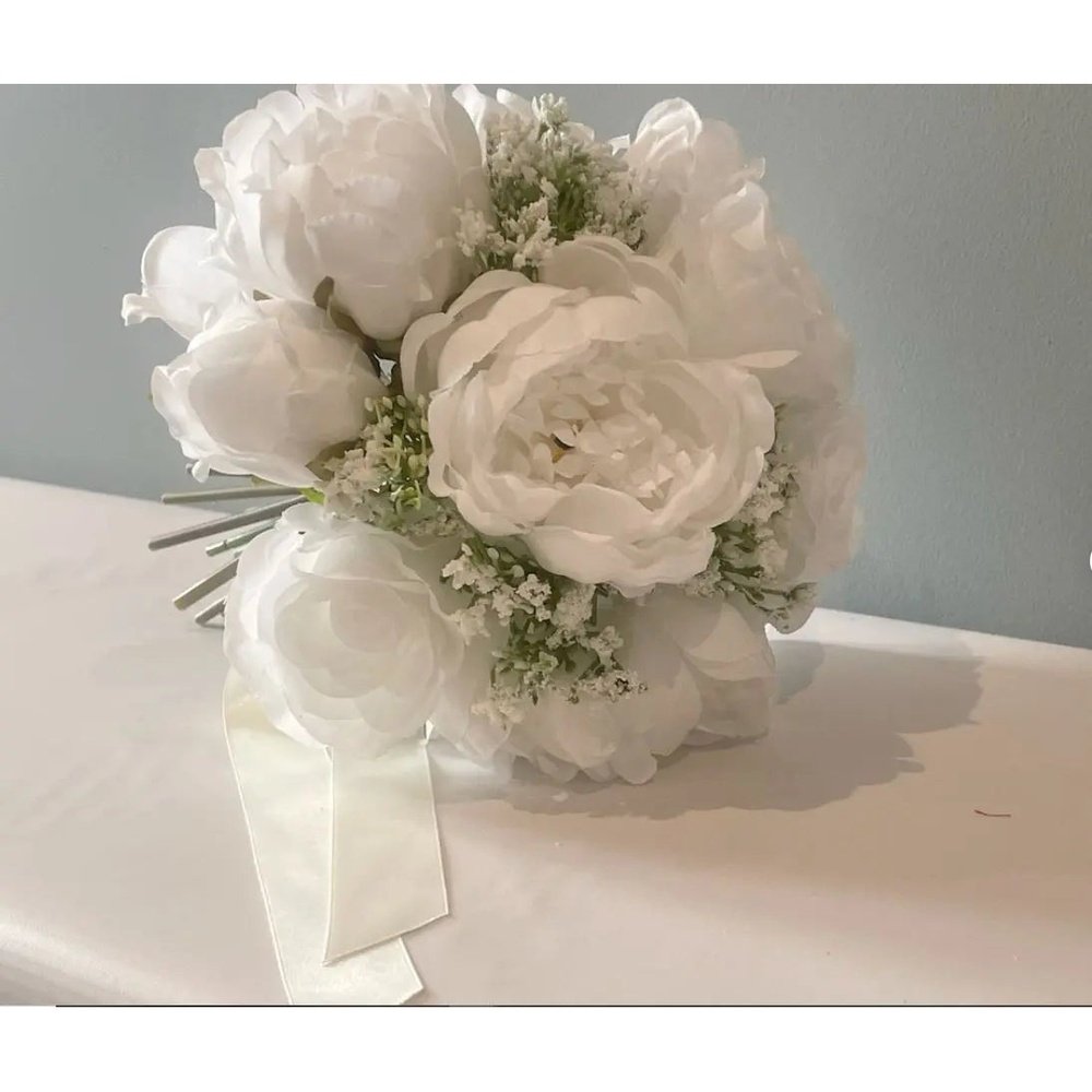 White Rose and Peony Bridal Bouquet Claire De Fleurs