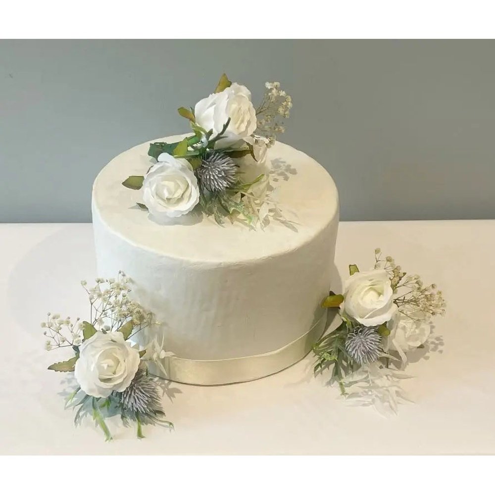 White Rose, Blue Thistle Cake Flowers Claire De Fleurs