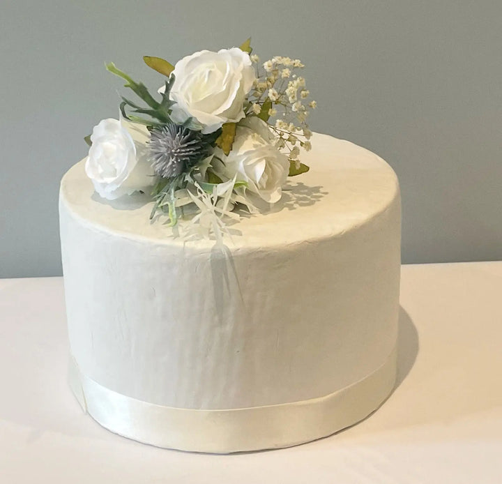White Rose, Blue Thistle &amp; Broom Cake Flowers Claire De Fleurs