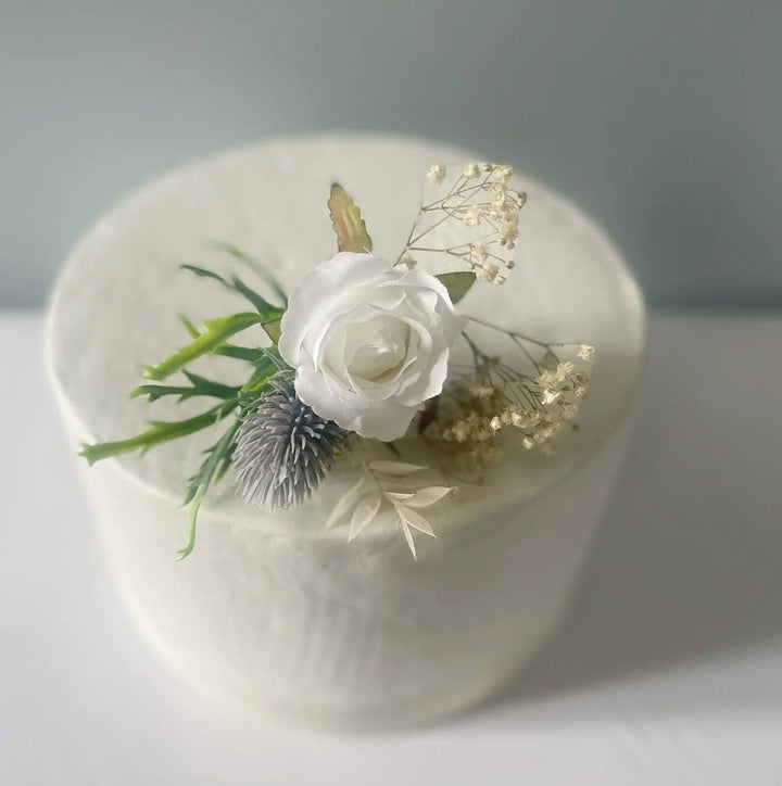 White Rose, Blue Thistle &amp; Broom Cake Flowers Claire De Fleurs