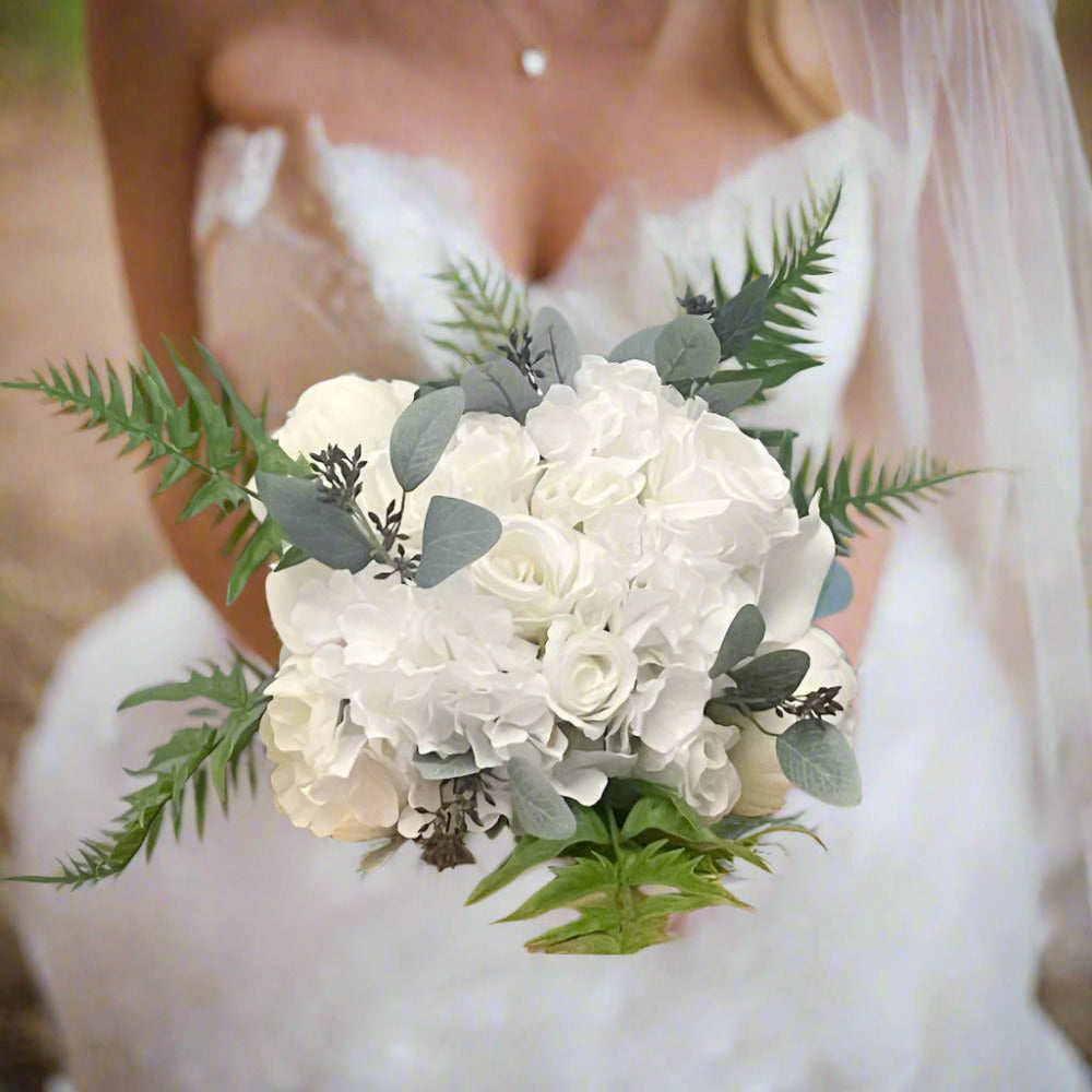 White Roses And Peonies  Bouquet - Artificial Flowers | Claire De Fleurs