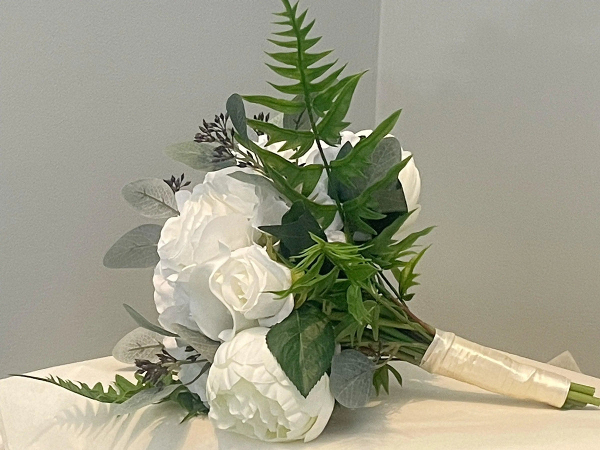 White Roses And Peonies  Bouquet - Artificial Flowers | Claire De Fleurs