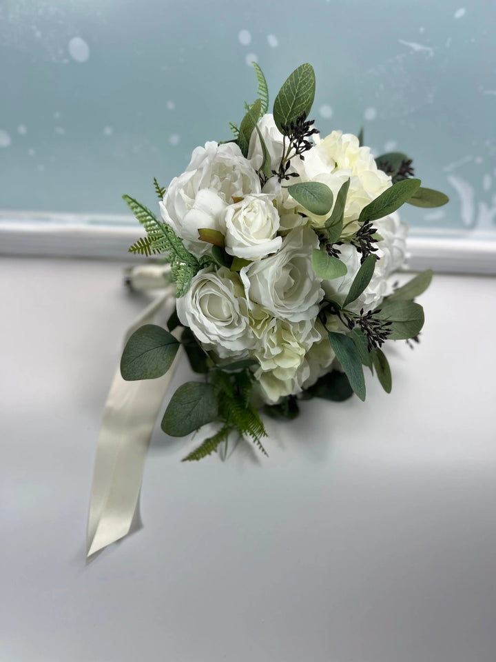 White Roses And Peonies Bouquet Claire De Fleurs