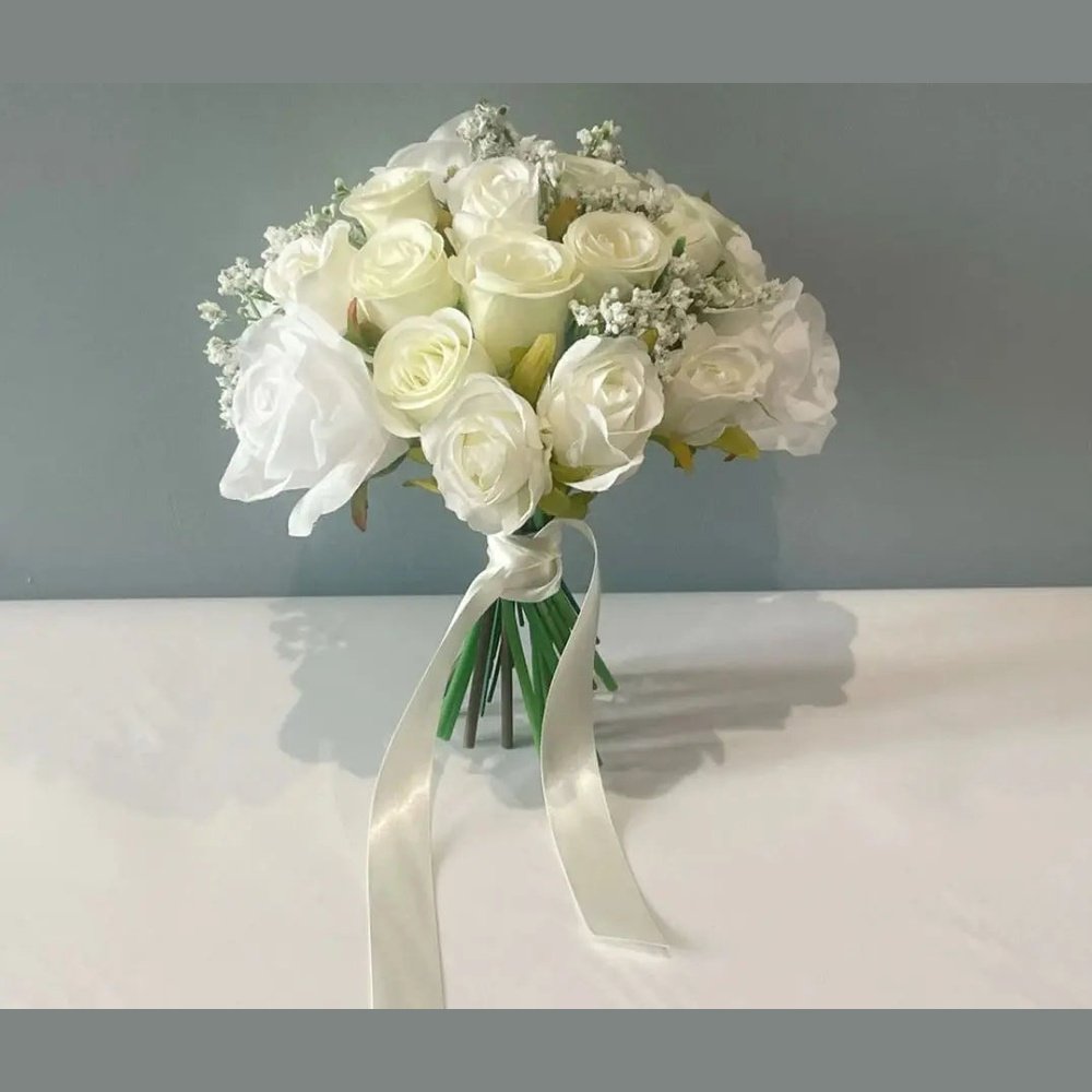 White and Ivory Rose Bridal Bouquet Claire De Fleurs