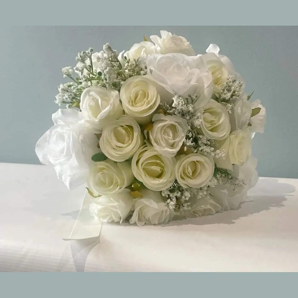 White and Ivory Rose Bridal Bouquet Claire De Fleurs