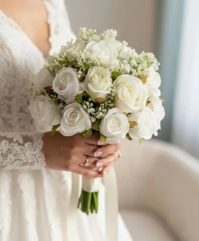 White and Ivory Rose Bridal Bouquet Claire De Fleurs