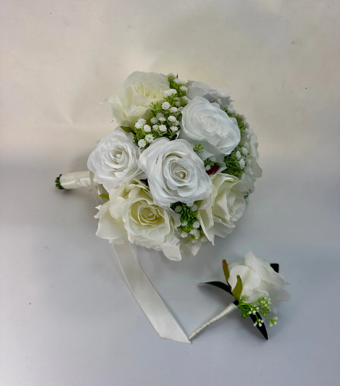 White and Ivory Rose Bridal Bouquet Claire De Fleurs