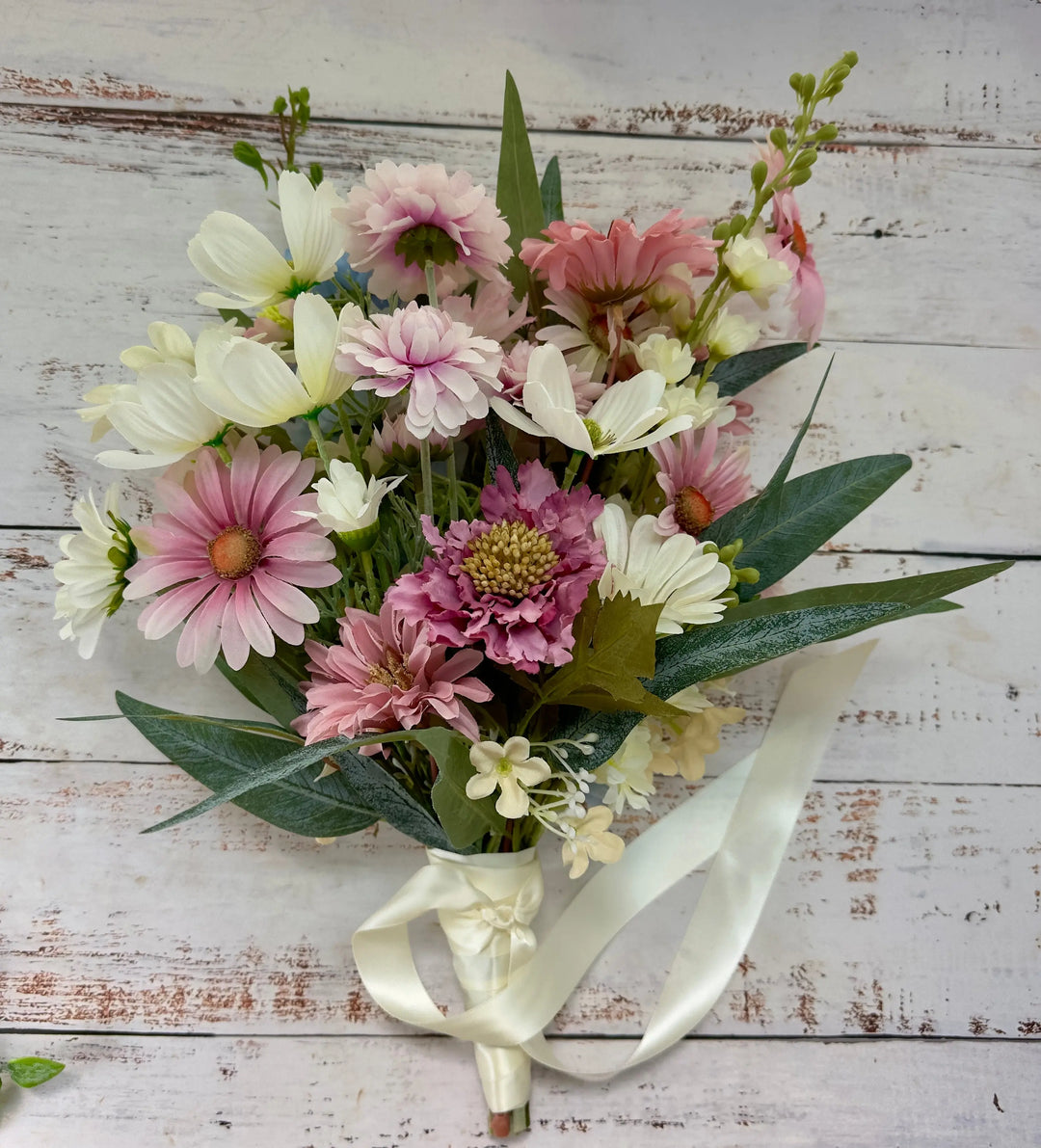 Wild Flower Pink And Ivory Wedding  Bridal Bouquet Claire De Fleurs