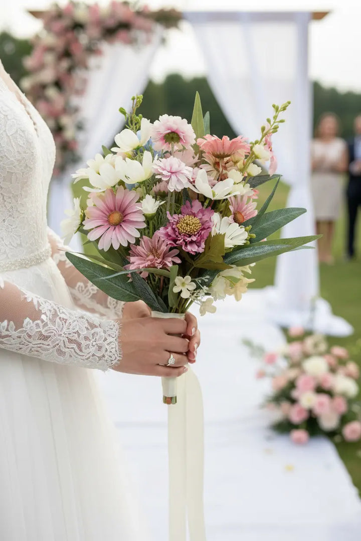 Wild Flower Pink And Ivory Wedding  Bridal Bouquet Claire De Fleurs