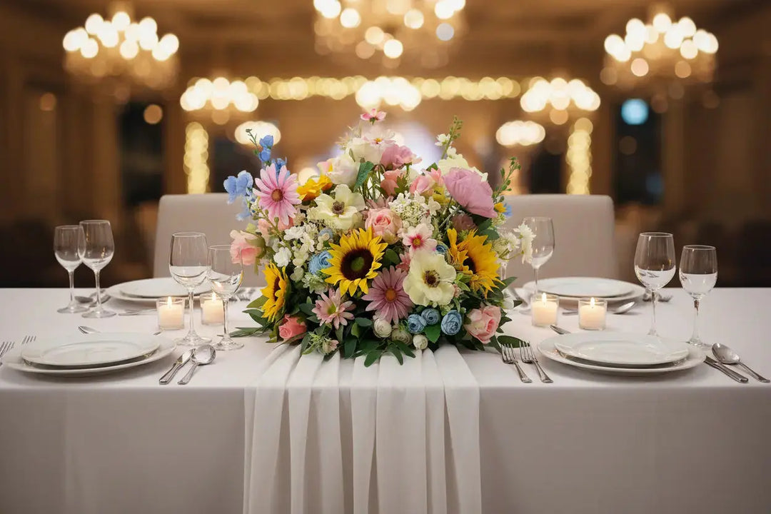 Wildflower And Sunflower Top Table Arrangement /Floor Arrangement – 2ft Length Claire De Fleurs