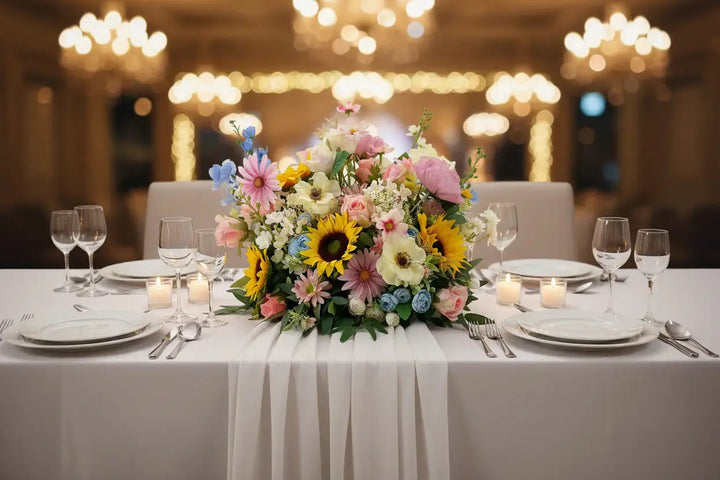 Wildflower And Sunflower Top Table Arrangement /Floor Arrangement – 2ft Length Claire De Fleurs