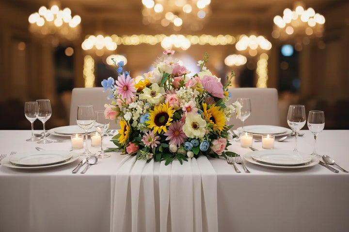 Wildflower And Sunflower Top Table Arrangement /Floor Arrangement – 2ft Length Claire De Fleurs