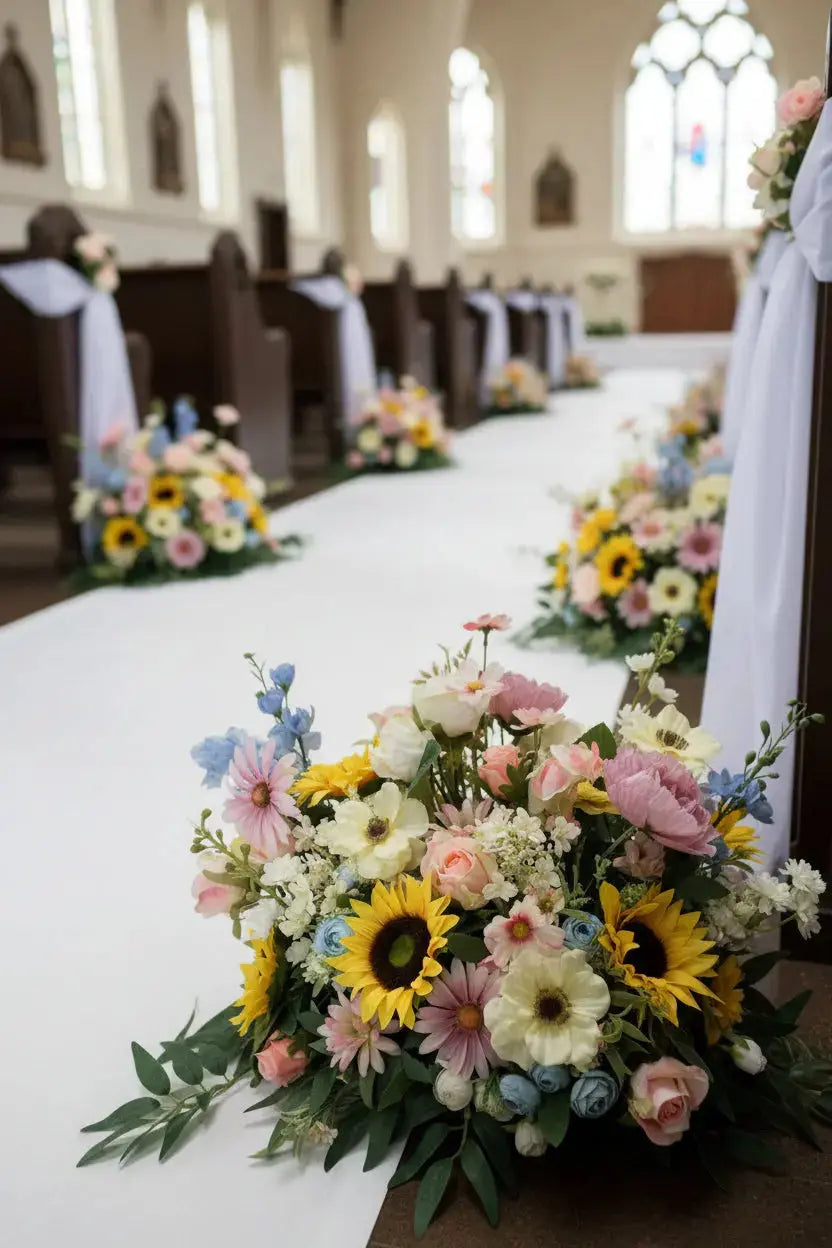 Wildflower And Sunflower Top Table Arrangement /Floor Arrangement – 2ft Length Claire De Fleurs