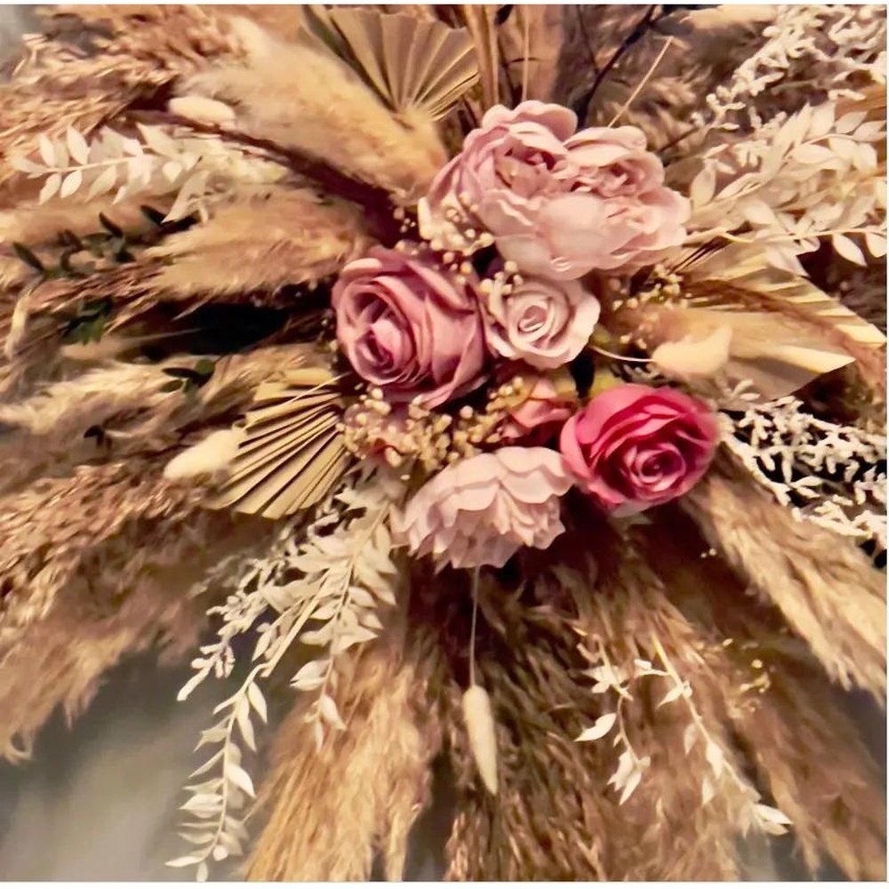 XL Pampas Arrangement Palm Leaf Salon Decor Cream And Pink Boho Claire De Fleurs