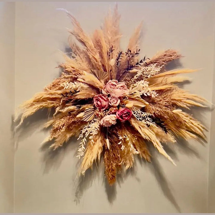 XL Pampas Arrangement Palm Leaf Salon Decor Cream And Pink Boho Claire De Fleurs
