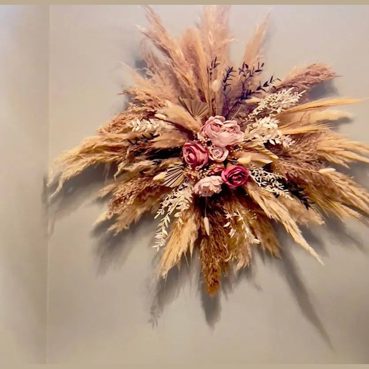 XL Pampas Arrangement Palm Leaf Salon Decor Cream And Pink Boho Claire De Fleurs